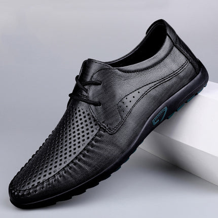 2025 Men's Summer Hollow Leather Shoes Soft Leather Comfortable Work Business Hole Leather Shoes Light Luxury Punched Shoes