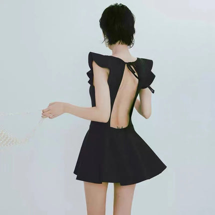 Manufacturers sell new hot spring swimwear sexy beautiful back belly cover slim black queen fan one-piece skirt swimsuit women