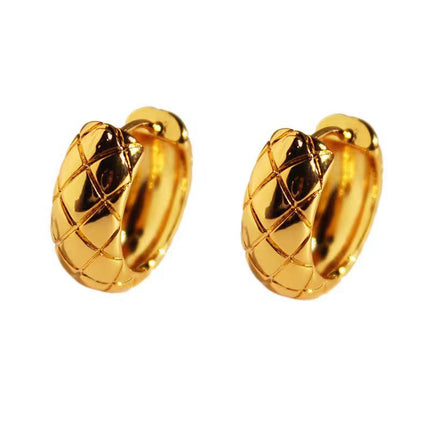 The Story of Rose with Copper Plated 18K Real Gold Earrings Diamond Plaid Gold Ring Earrings Light Luxury High-end Sense