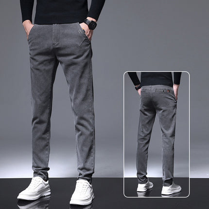 Men's Stretch Scrub Plaid Casual Pants for Men and Youth Hong Kong-style Slim-fit Slim Hip Leggings All-match Sports Pants