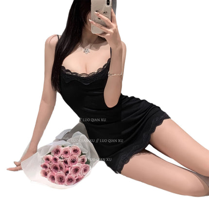 Pure Desire Style Sexy White Lace Suspender Nightgown Short Skirt Summer 2026 New Summer Pajamas Women's Home Wear