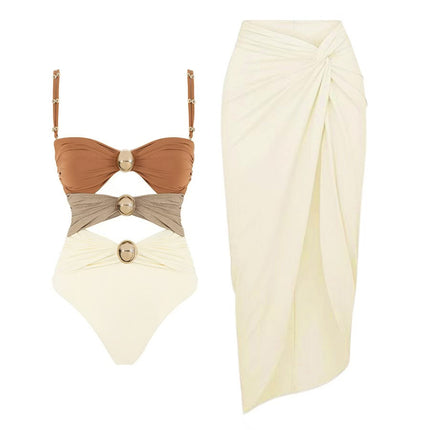 2025 European and American New Arrival Swimsuit suit Women's Gold Plated Round Color Hollow Cross-Border Lazada Sexy Bikini