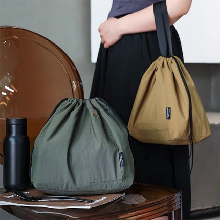2025 New Lunch Box Bag Waterproof Korean Style Large Solid Color Satchel Drawstring Double-Layer Lunch Bag for Students at Work