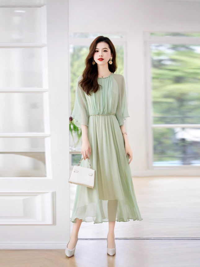 Spring and Summer New Style Elegant Silk Dress High-End Light Luxury Mulberry Silk Dress Light Luxury Style Dress
