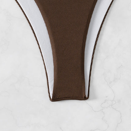 Billion Swimming 2024 New Sexy Shoulder Push-up Split Bikini Cross-border European and American Solid Color Swimwear for Women