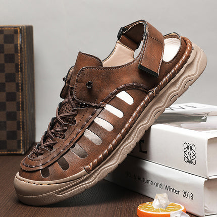 Men's Soft Leather Hollow Hole Shoes, Trendy Driving Deodorant, Anti-Slip Soft Sole Toe-Cap Breathable Slippers, Summer Driver Sandals