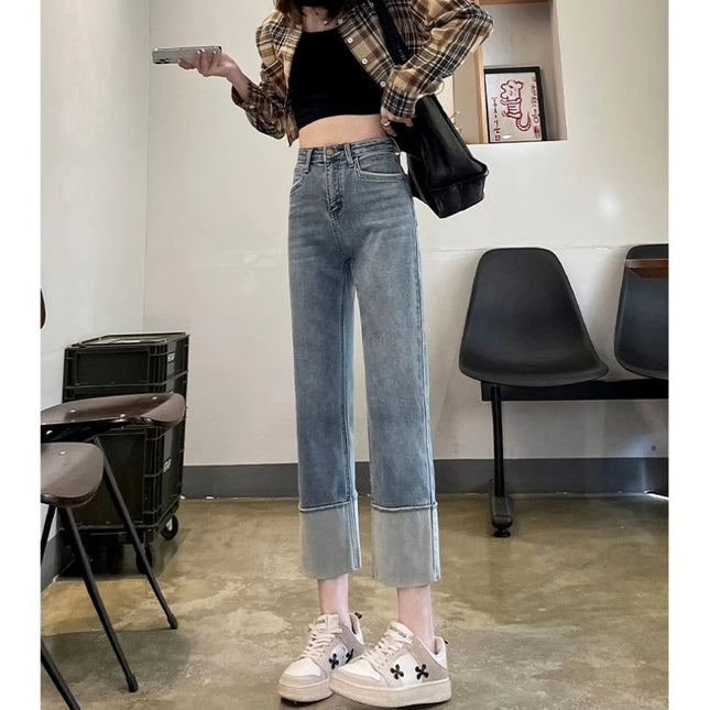Women's Fashion All-match New High Waist Slim Slim Straight Straight Barrel Pants