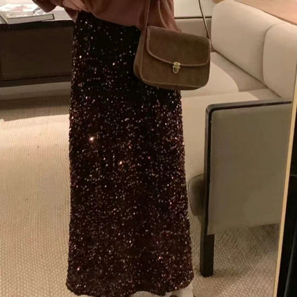 plus size Spring and Autumn New Elegant Velvet Sequin Skirt 2025 High Waist Skirt Fashion Hip-Covering Skirt