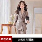 Brown suit ester fiber 77.6% viscose 17.3% spandex 5.1% / S