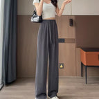 Gray - summer wide leg pants - with pockets / M