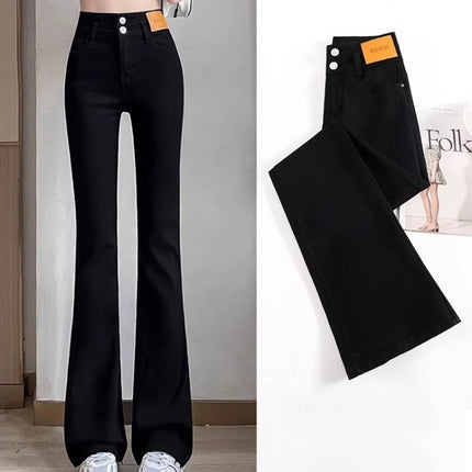 Black Micro La Jeans Women's Trendy All-match New High Waist Flare Slimming Slim-fit Hip-lift Design Flared Pants
