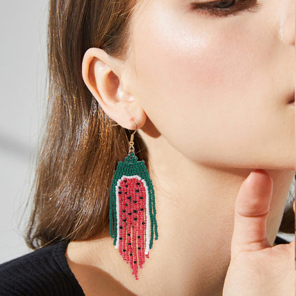 Summer Explosions Golden Ear Hook Rice Bead Earrings Light Luxury High-end Watermelon Color Matching Earrings Women's Elegant Earrings Stall