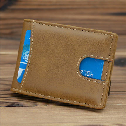 1085 anti-magnetic RFID gold clip men's PU leather card holder card case banknote holder vintage frosted pocket wallet wallet