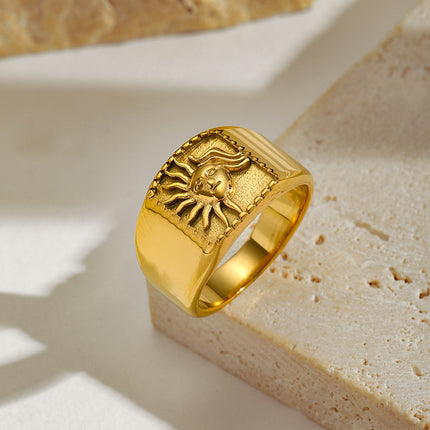 European and American Cross-Border Geometric Irregular Rings Retro Fashion Texture Furnace Vacuum Gold-Plated Ring Index Finger Ring Wholesale