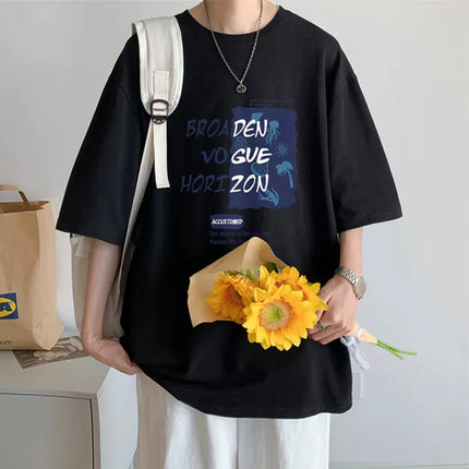 2024 Summer Short-sleeved Loose T-shirt Men's Trendy Brand Casual Half-sleeved Trendy T-shirt Base Shirt Five-sleeved Top