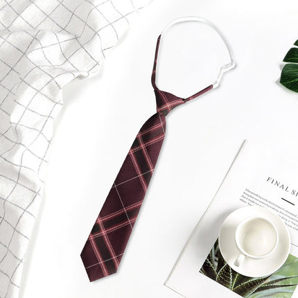 Japanese JK Academic Style Brown Retro Tie Female Lazy Wine-Free Red Shirt Accessories All-Match Black Stripe