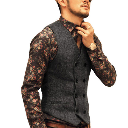 Multi-Color Foreign Trade European and American Cross-Border Hot-Selling Products 2026 New Model Men's Casual Vest Solid Color Herringbone Vest