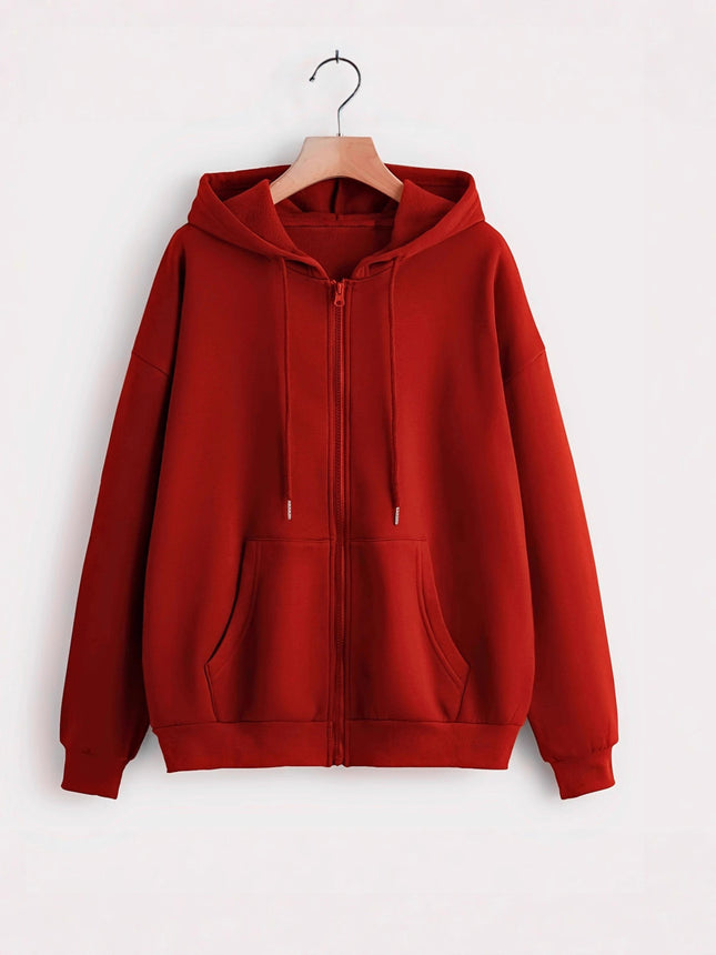 Amazon Aliexpress Cross-Border European and American Clothing 2025 Autumn and Winter Velvet Zipper Loose Pure Color Hooded Sweatshirt for Women