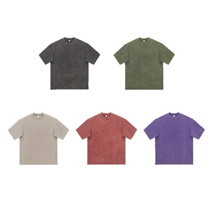 Cai Xiang Island Men's Clothing | Summer Retro Tops Unisex Short Sleeve Large Size Loose Drop Shoulder Casual Washed T-Shirt for Men