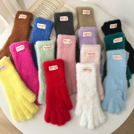 Japanese cute plush gloves women's winter warm cold warm long gloves can touch screen to play with snow atmosphere