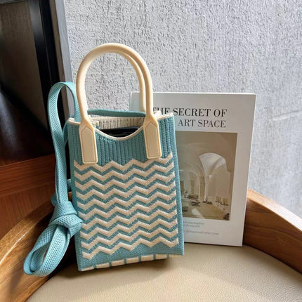 Mini Checkerboard Knitted Shoulder Crossbody Bag Handbag for Women Niche Design Phone Bag Phone Crossbody Handbag