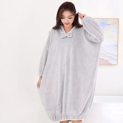 New Hooded Wearing Bath Towel Adult Bathrobe Loose Large Long Bathrobe Absorbent Cloak Poncho Home Clothes