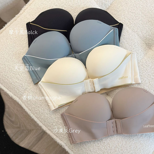 Original No Mark Front Button Push-up Lace Strapless Bra Invisible Back Underwear Women's Small Chest Non-slip Tube Top Bra