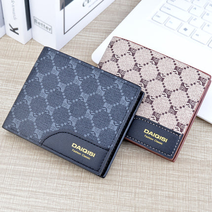 New Men's wallet men's short multi-card card holder European and American retro wallet men's youth plaid printed Soft Wallet
