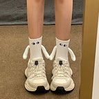 Embroidered eyes white / [hand-in-hand socks and nude socks] one size fits all (36-43)