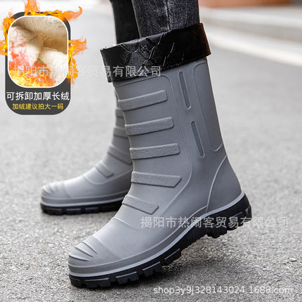 Jundeng Mid-tube British Men's Rain Boots Outdoor Fashion Set-up Men's Waterproof Boots Cowboy Mid-tube Boots Travel Replacement Rubber Shoes