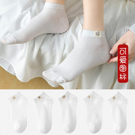 Spring and Summer Thin Breathable Socks White Cartoon Socks Women's Socks Cute Japanese Style Cloth Label Short Women's Cotton Socks