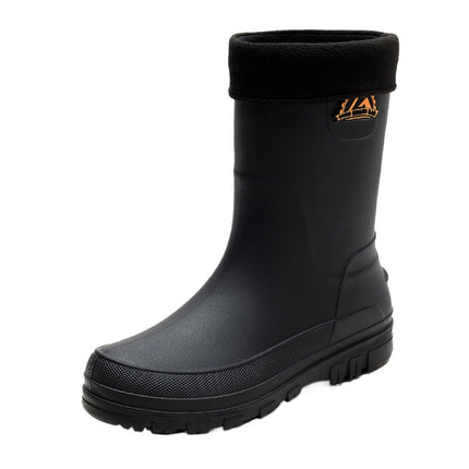 German Mid-Calf Rain Boots Men's Non-Slip Waterproof Mid-Calf Rain Boots Autumn and Winter Cotton Car Wash Work Rubber Shoes Fishing Water Shoes