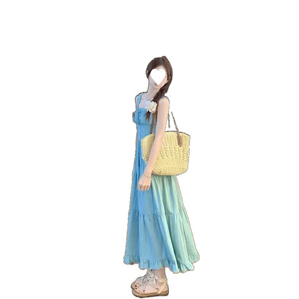 Summer New Mint Milk Green Suspender Dress for Women, This Year's Popular Hot Style Sweet Girl Wears Gentle Waist Skirt