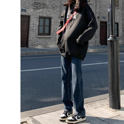 Blue Grey Straight Leg Jeans Women's Trendy All-match New High Waist Slim Look Casual Narrow Pile Smoke Tube Long Pants