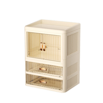 Foldable Double Door Flat Cover White Storage Box Multi-layer Stationery Storage Rack Household Cosmetics Skin Care Storage