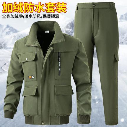 Autumn and Winter fleece-lined work clothes suit thickened cold-proof warm construction site workshop work protective clothing camouflage clothing for men