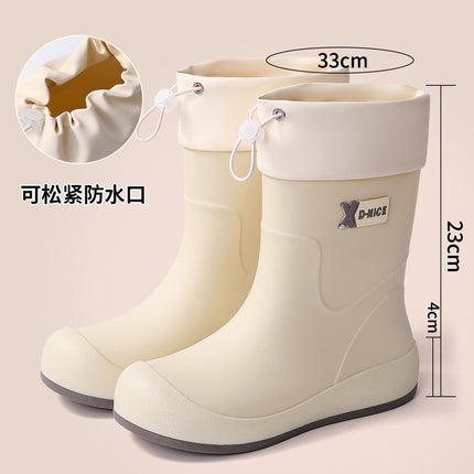 Casual White Campus Style Rubber Shoelaces, Waterproof Shoes, Rain Boots, Khaki Rain Boots, Urban Work Clothing Non-Slip Women's Water Boots