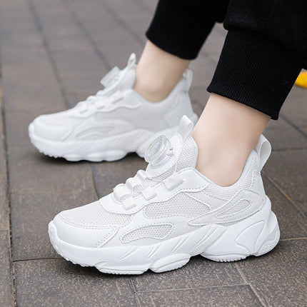 White Primary and Secondary School Students' Autumn and Winter Velvet Sneakers, Leather-Covered White Shoes, Boys and Girls' Performance and Sports Meeting White Shoes