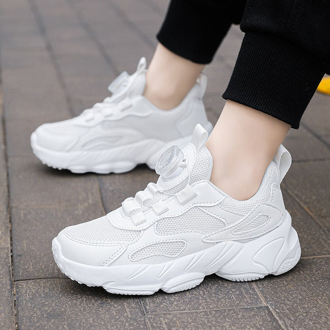 White Primary and Secondary School Students' Autumn and Winter Velvet Sneakers, Leather-Covered White Shoes, Boys and Girls' Performance and Sports Meeting White Shoes