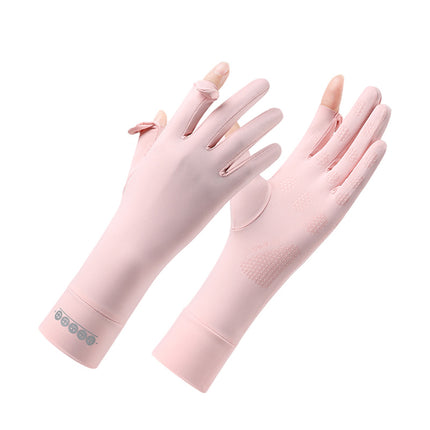 Sunscreen Gloves Women's Summer New Ice Silk Breathable Non-slip Layered Flip Cover Anti-UV Driving Nylon Thin