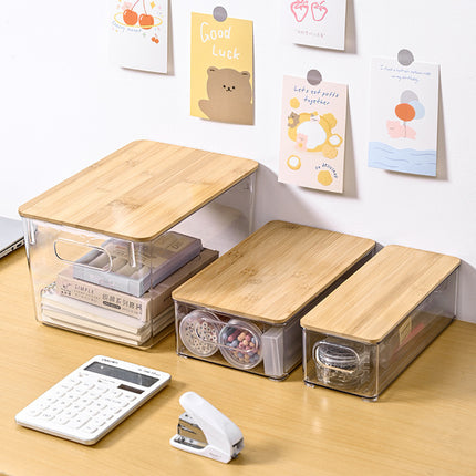 Bamboo Lid Storage Box for Cosmetics and Jewelry, Desktop Organizer for Books and Stationery, Dust-Proof Storage for Dressing Table