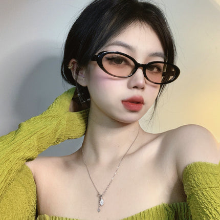Retro Oval Frame Small Frame Narrow Frame Black Frame Glasses Women's Small Face Plain Artifact Cat's Eye Eye Internet Celebrity Royal Sister Cat Style