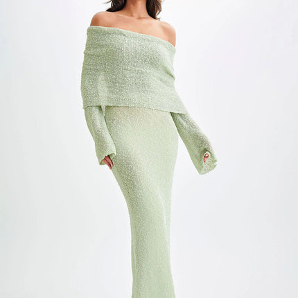 Cross-border Explosions Summer European and American Sexy off-shoulder Collar Beach Blouse Slim-fit Long Knitted dress