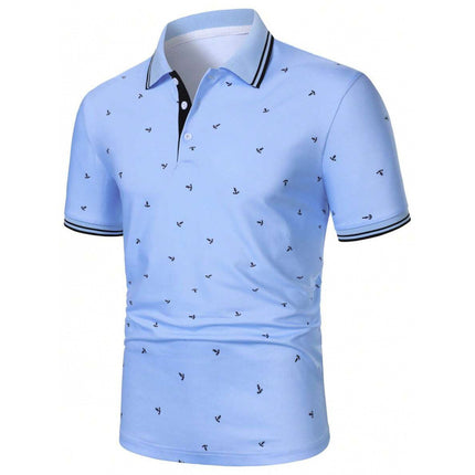 Cross-Border Foreign Trade New Shirt Men's Summer Anchor Pattern Striped Short-Sleeved Casual Commuting Style