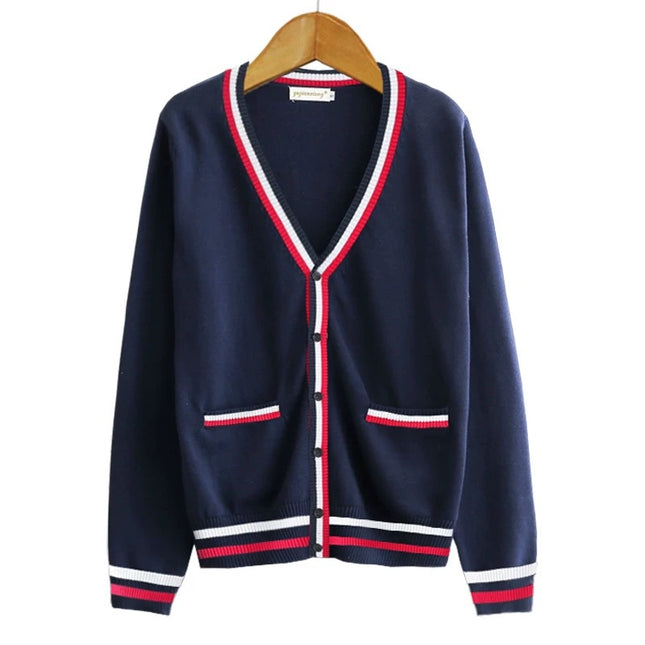 In-Stock Autumn and Winter Thick College-Style V-Neck Cardigan Unisex School Uniform Sweater Jacket Student Long-Sleeve Knitwear