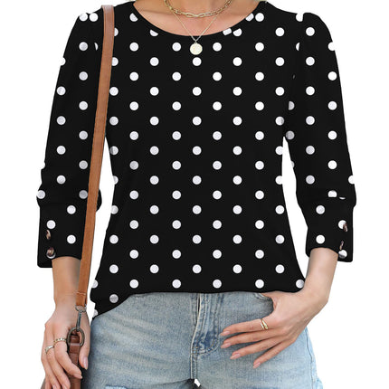 50 Colors Cross-Border European and American Amazon Spring and Summer New Printed T-Shirts with Cuff Buttons, Casual Versatile Vacation Women's Clothing