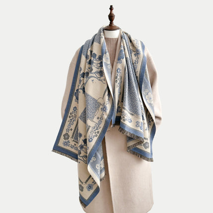 2025 New Autum Women's Fashion Scarf Retro Stitching Contrasting Jacquard Scarf Warm and Cold-Proof Air-Conditioned Shawl