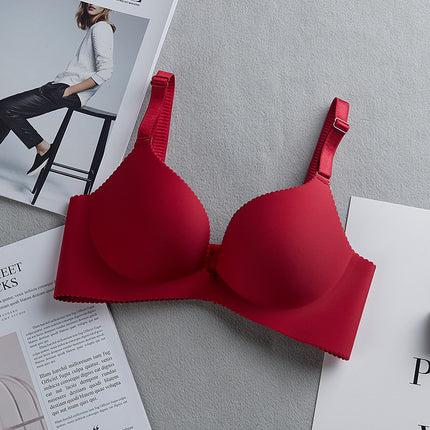 One-piece seamless non-steel ring smooth solid color bra summer thin thick gathered bra underwear women's factory direct sales