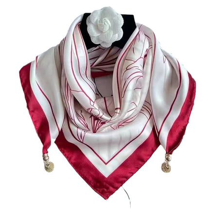 2024 New Magnetic Buckle Silks and Satins Square Scarf Women's Spring and Autum Scarf High-end Decorative Triangle Scarf Neck Protector