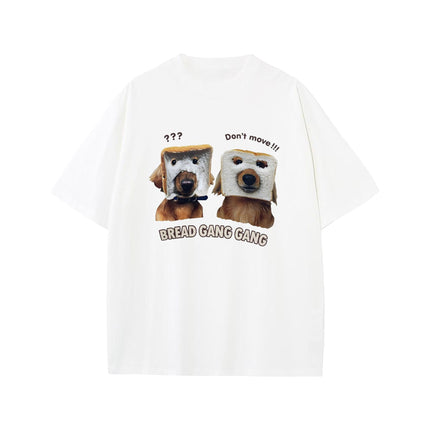 Direct Spray Bread Dog Print Short-sleeved T-shirt American Fashion Brand Casual Men's and Women's Fun Pure Cotton Loose Round Neck T-shirt